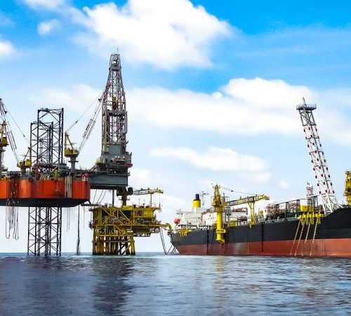 Jack,Up,Drilling,Rig,On,Production,Platform,With,Fpso,On